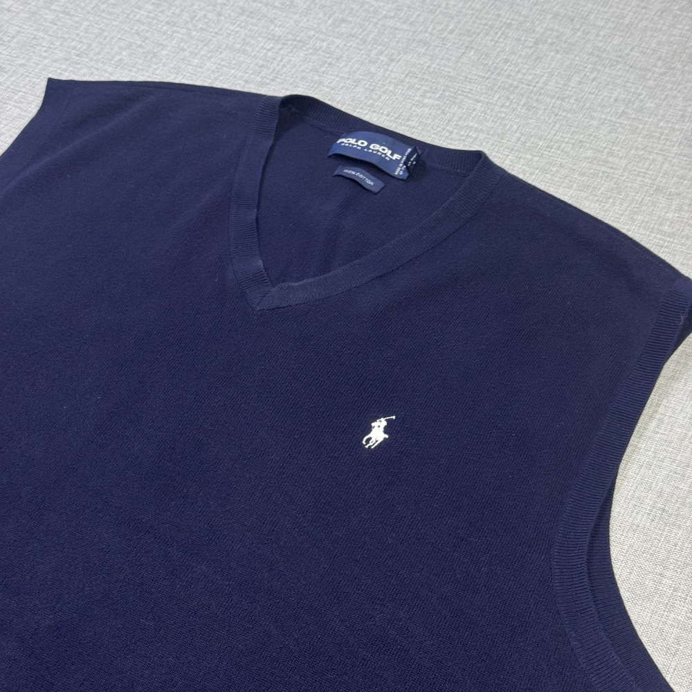 Polo Golf Ralph Lauren Vest Mens 2XL Blue V-Neck Cotton Logo Embroidered Pony